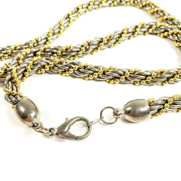 Twisted Rope Necklace Silver Gold Tone 25" - Picture 7 of 7